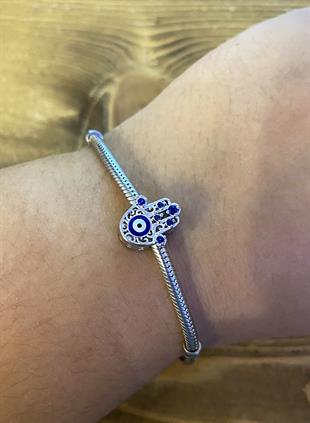 Kadın Fatma Ana Eli Model Nazar Boncuğu Detay Gümüş Charm