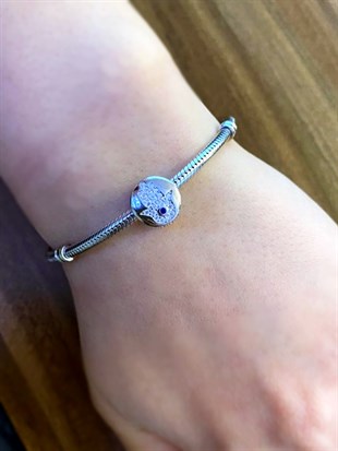 Kadın Fatma Eli Mavi Taş Detay Gümüş Charm