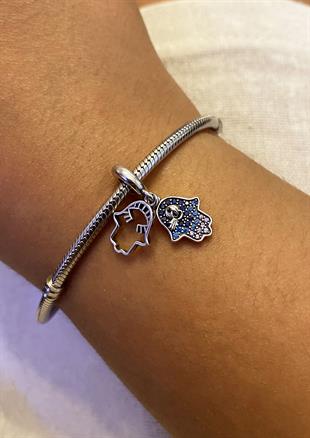 Kadın Fatma Eli Renkli Taş Model Gümüş Charm 