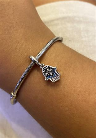 Kadın Fatma Eli Renkli Taş Model Gümüş Charm 