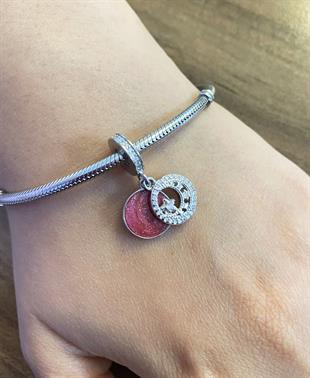 Kadın Gökyüzü Model Pembe Renk Detay Gümüş Charm