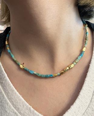 Kadın Gold Detay Doğal Taş Gümüş Kolye