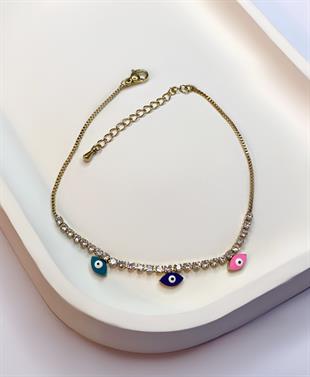 Kadın Gold Detay Renkli Göz Model Çelik Halhal 