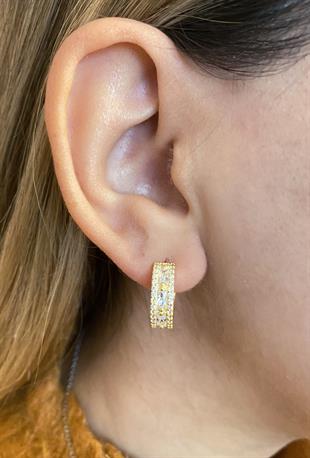 Kadın Gold Renk Gümüş Küpe