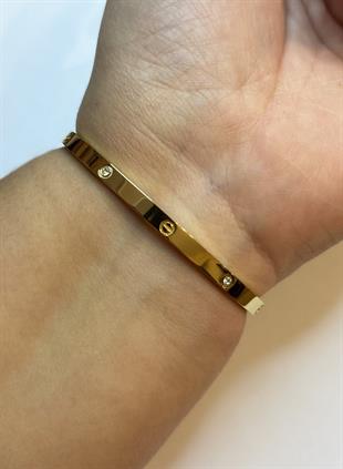 Kadın Gold Renk Şans Model Taşlı Çelik Bilezik 