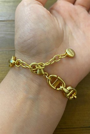 Kadın Gold Renk Sembol Detay Çelik Bileklik 