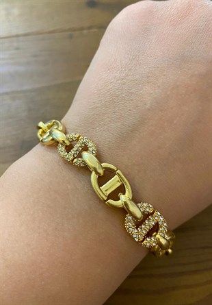 Kadın Gold Renk Sembol Detay Çelik Bileklik 