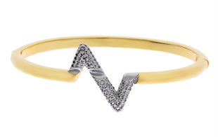 Kadın Gold Renk Taşlı Zikzak Model Çelik Bilezik 