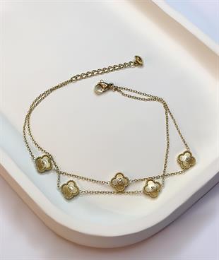 Kadın Gold Renk Yonca Model Çelik Halhal