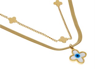 Kadın Göz Detay Yonca Model Çelik Ezme Kolye