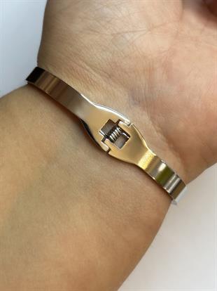 Kadın Göz Model Nazar Boncuğu ve Tektaş Detay Çelik Bilezik 