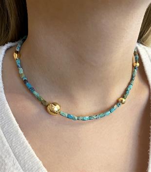 Kadın Gümüş Detay Doğal Taş Kolye