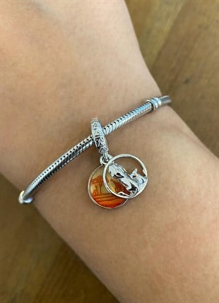 Kadın Gümüş Renk Aslan Kral Model Charm 