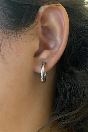 Kadın Gümüş Renk Halka Model Gümüş Küpe 