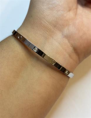 Kadın Gümüş Renk Şans Model Taşlı Çelik Bilezik 