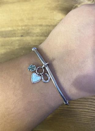 Kadın Gümüş Yeşil Renk Şans Charmı