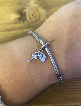 Kadın Haç ve Göz Detay Gümüş Charm