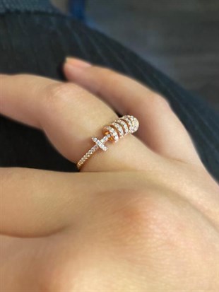 Kadın Halka Detay Rose Gold Renk Gümüş Yüzük