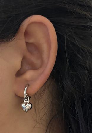 Kadın Halka Model Kalp Detay Sallantılı Gümüş Küpe 