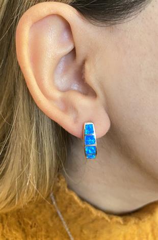 Kadın Halka Model Opal Taş Detay Gümüş Küpe 