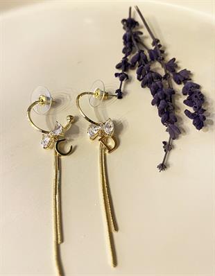 Kadın Harf ve Fiyonk Detay Çelik Sallantılı Küpe