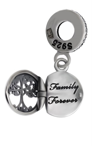 Kadın Hayat Ağacı Temalı Family Forever Yazılı Gümüş Charm