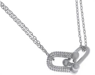 Kadın İç İçe Geçmeli Taş Detay Çelik Kolye