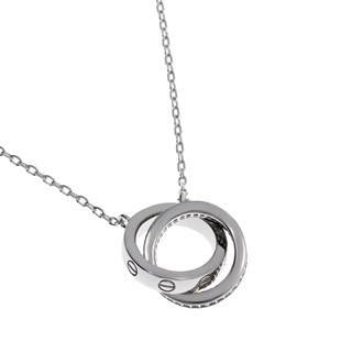 Kadın İç İçe Geçmeli Taşlı Halka Detay Gümüş Kolye