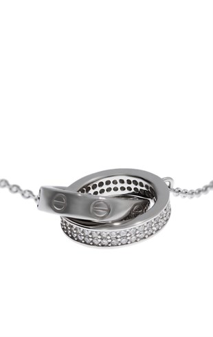 Kadın İç İçe Geçmeli Taşlı Halka Detay Gümüş Kolye