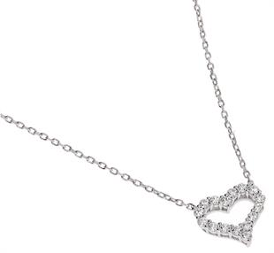 Kadın İçi Boş Kalp Model Taşlı Gümüş Kolye