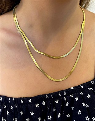 Kadın İkili İtalyan Ezme Çelik Kolye