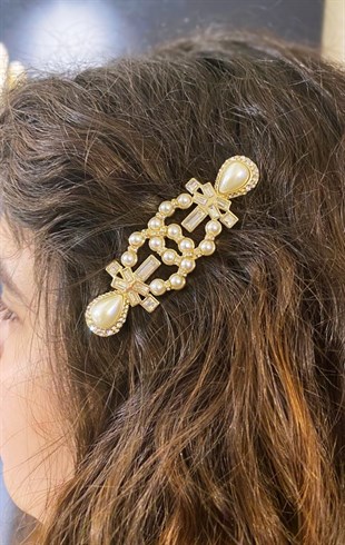 Kadın İnci Detay Gold Renk Çelik Toka