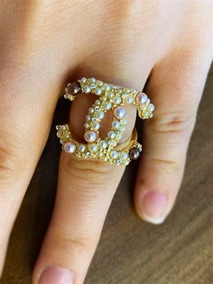 Kadın İnci ve Taş Detay Çelik Yüzük