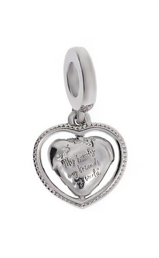 Kadın  Ailem Arkadaşlarım Benim Dünyam Yazılı Kalbin İçinde Renkli Dünya Model Gümüş Charm