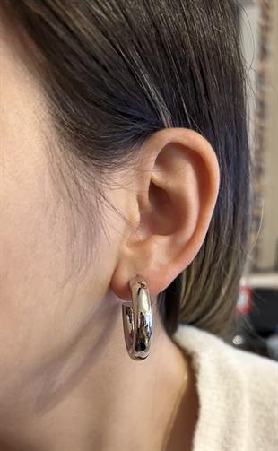 Kadın Kalın Silver Renk Çelik Küpe