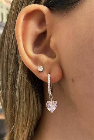 Kadın Kalp Detay Halka Model Gümüş Küpe 