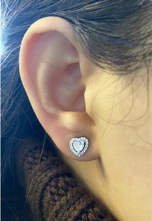 Kadın Kalp Detay Taşlı Gümüş Küpe