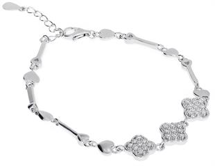 Kadın  Kalp Detay Taşlı Yonca Model Gümüş Bileklik