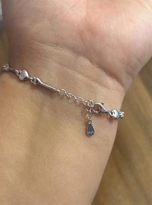 Kadın  Kalp Detay Taşlı Yonca Model Gümüş Bileklik