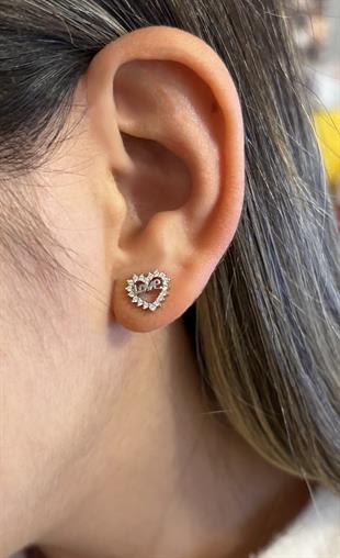 Kadın Kalp Model Aşk Yazılı Taşlı Gümüş Küpe 