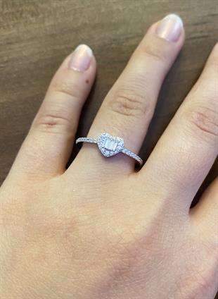 Kadın Kalp Model Baget Detay Gümüş Yüzük