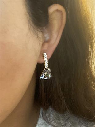 Kadın Kalp Model Baget Taş Detay Uzun Şık Küpe