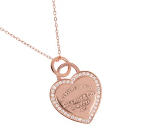 Kadın Kalp Model Taşlı Gümüş Kolye