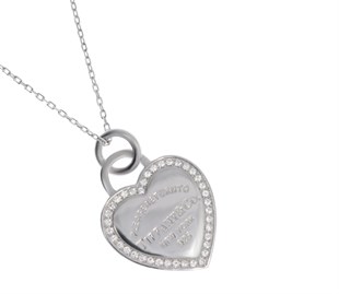 Kadın Kalp Model Taşlı Gümüş Kolye