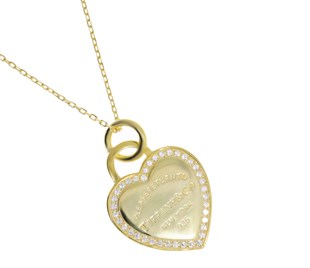 Kadın Kalp Model Taşlı Gümüş Kolye