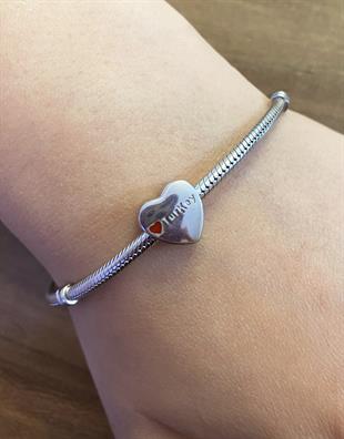 Kadın Kalp Model Türkiye Yazılı Gümüş Charm