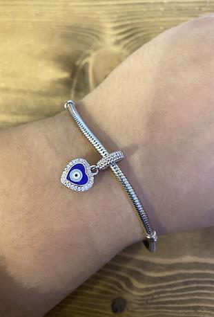 Kadın Kalpli Nazar Boncuğu Model Gümüş Charm