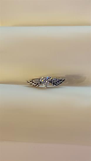 Kadın Kanatlı Uçan Kalp Model Gümüş Yüzük