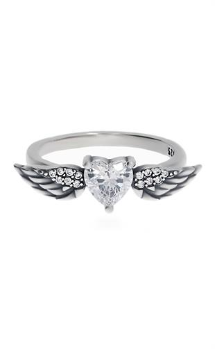 Kadın Kanatlı Uçan Kalp Model Gümüş Yüzük