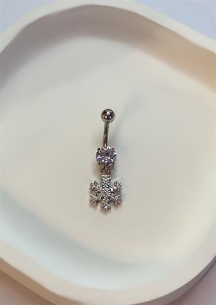 Kadın Kar Tanesi ve Tektaş Model Taşlı Çelik Piercing 
